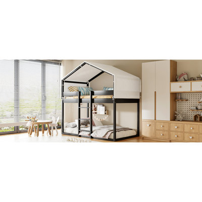 Lit simple superposé en bois avec tente