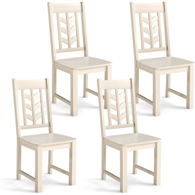 Ensemble de 4 chaises de salle à manger avec structure en bois d'hévéa et dossier haut en forme de feuille pour la cuisine 