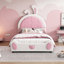 Lit plateforme simple avec tête de lit Lapin de charme - Design moderne blanc et rose rembourré