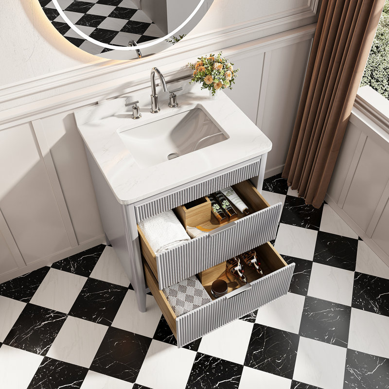 Meuble-lavabo de style durable en bois massif avec plateau en marbre pour les maisons modernes
