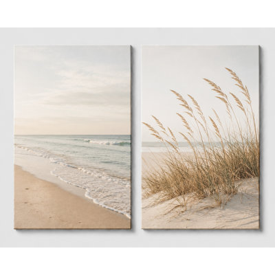 Très grand ensemble de 2 photos de plage côtière, art mural neutre sur toile de bord de mer pour chambre à coucher, impression sur toile 24 x 36 pouces - prête à être accrochée