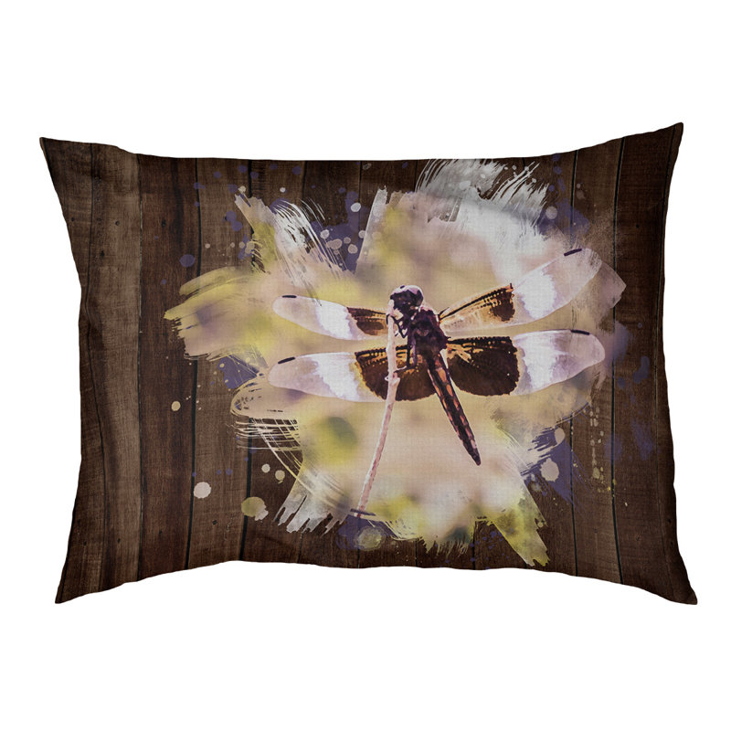 Coussin de concepteur aquarelle libellule Burien, L 32,5 po x l 42,5 po, Noir
