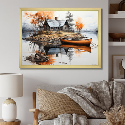 Orange Lakehouse Reflections Of Solitude II - Lake House Cottage, reproduction d'art