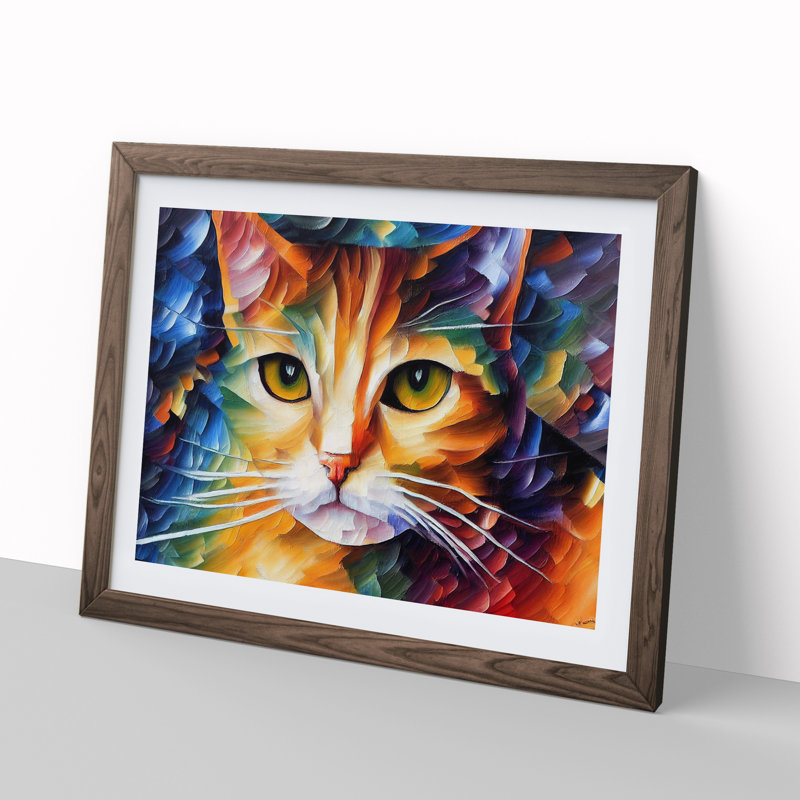Cat Painting Vol.1 Abstract - Framed Print, 34cm H x 46cm W x 2cm D, Walnut