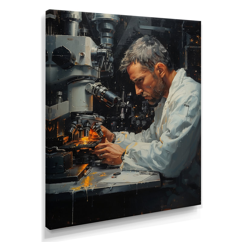 Décoration murale laboratoire blanc blanc microscopique II - laboratoires, Toile tendue, 12" H x 20" W