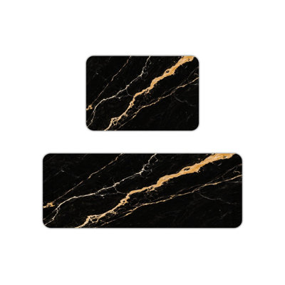 Tapis de cuisine en marbre noir et or noir, ensemble de 2 tapis modernes pour la cuisine et le garde-manger