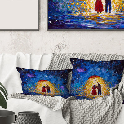Couple en amour se promène sous un parasol incandescent avec housse de coussin carré et insert