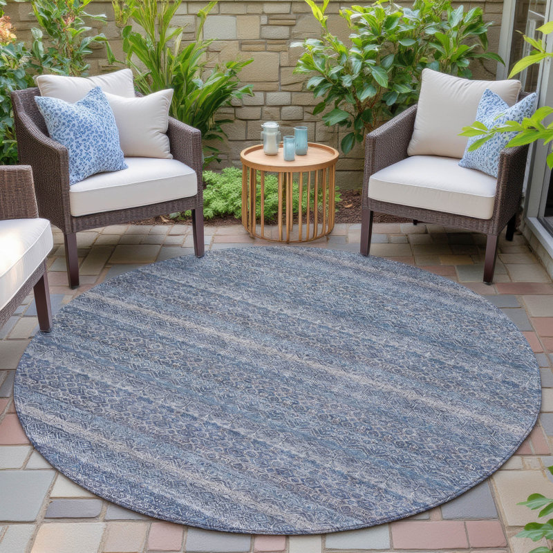 Machine Washable Indoor/Outdoor Xhevrie Blue Rug, Round 8'