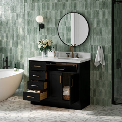 Tidworth 42'' Solid Wood Single Bathroom Vanity with 1.5'' White Quartz Top