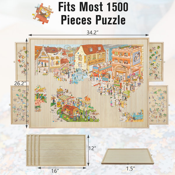 1500pcs Portable Wood Puzzle Table with Legs Jigsaw Puzzle Board with 4 Drawers for Adults Gift Rose Home Fashion