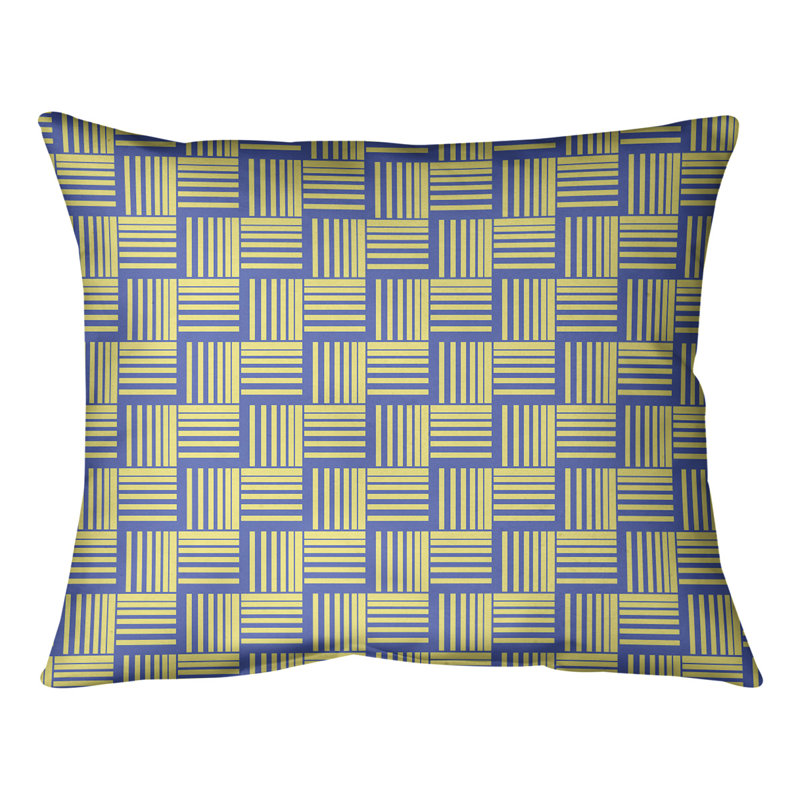 Coussin lombaire à rayures classiques Baskettressées, H 10 po x l 14 po, Bleu/jaune, Duvet/plume