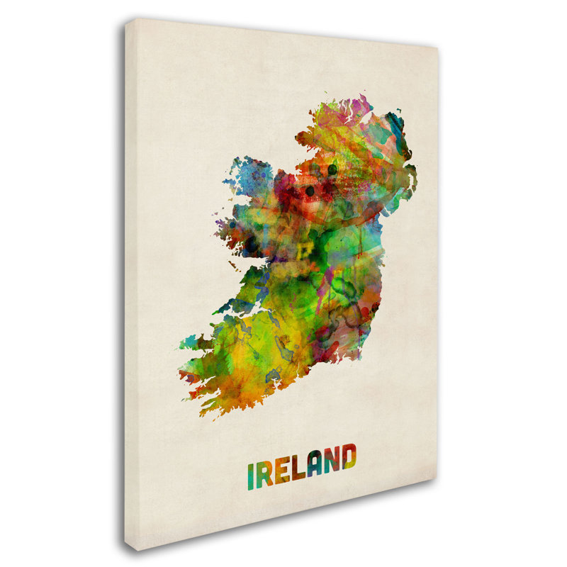 « ireland aquarelle map » par michael tompsett, impression sur toile tendue, H 19 po x l 14 po x P 2 po