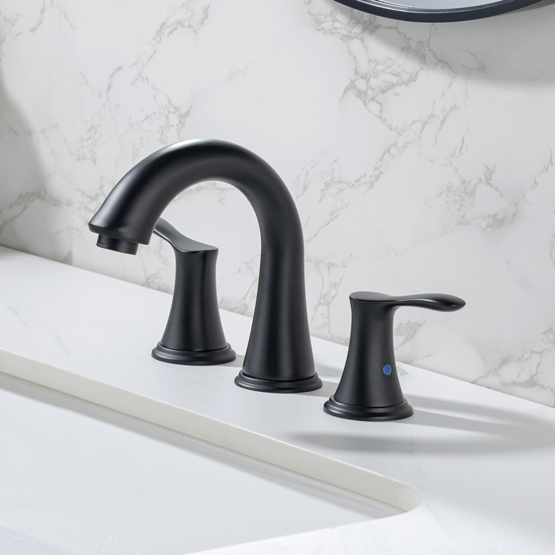 Robinet de salle de bain à large entraxe avec bonde, Noir mat