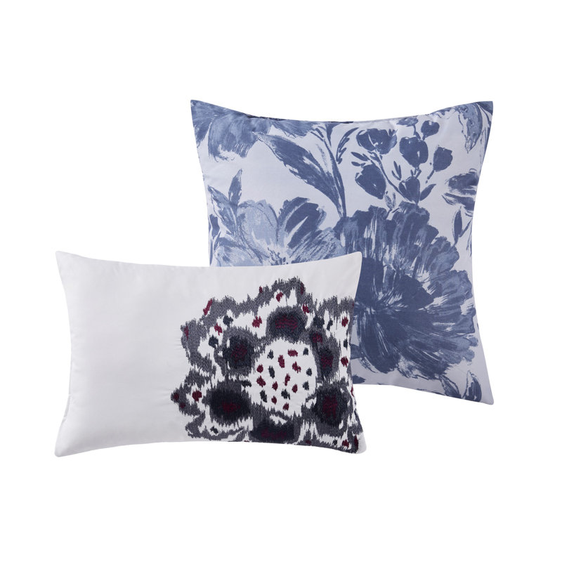King Size Reversible Blue Floral Microfiber Comforter Set