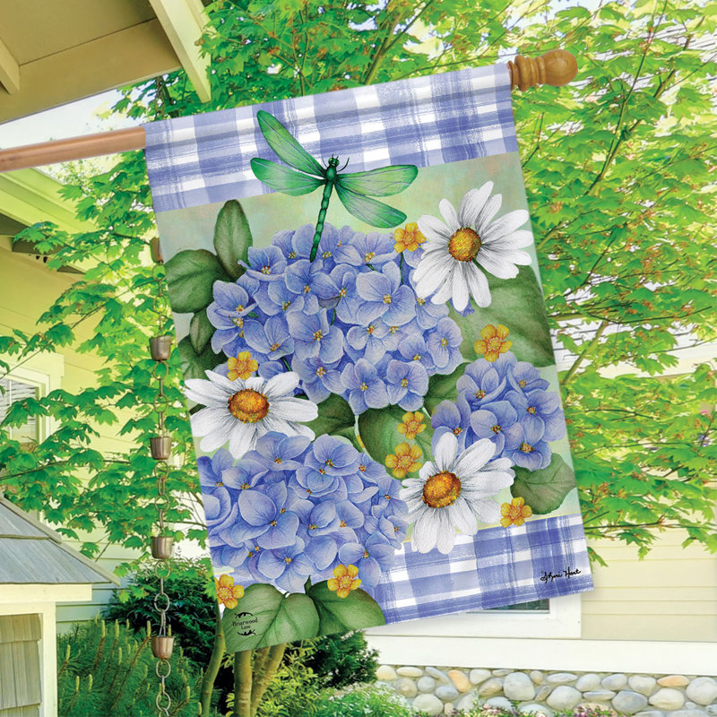 Dragonfly And Hydrangea House Flag