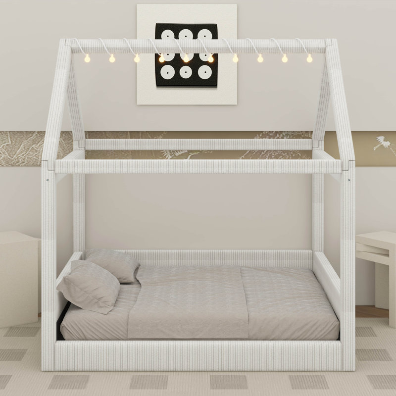 Lit de jour double rembourré avec bandes lumineuses DEL, Beige