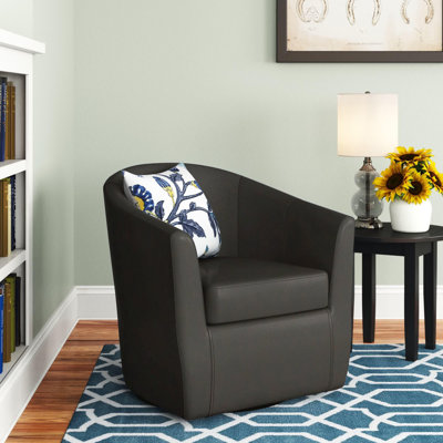 Hanshaw Faux Leather Swivel Barrel Chair