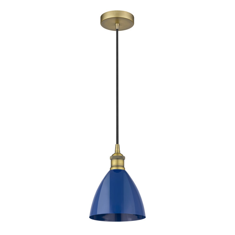 Luminaire suspendu simple à 1 lumière Schiavone, Laiton brossé, Bleu