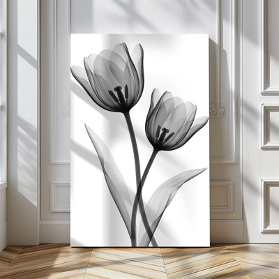 Tableau sur toile « Tulipes fantomatiques » (photographie aux rayons X), 61 x 91 cm, impression sur châssis, décoration murale botanique en noir et blanc pour salon, chambre et bureau.