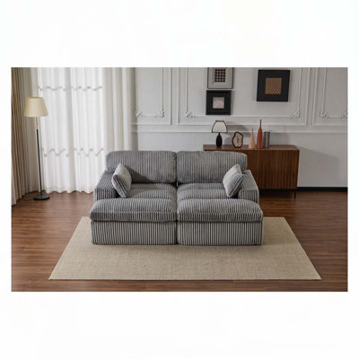 Corduroy Fabric Oversized Upholstered Sectional Sofa Chaise,No Assembly Required