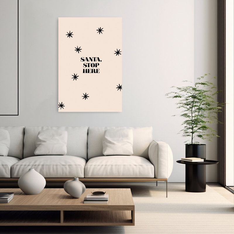 Santa Stop Here Stars Minimalist Playful Abstract Winter Landscape Wall Art Print 1 Piece Wrapped Canvas Wall Art