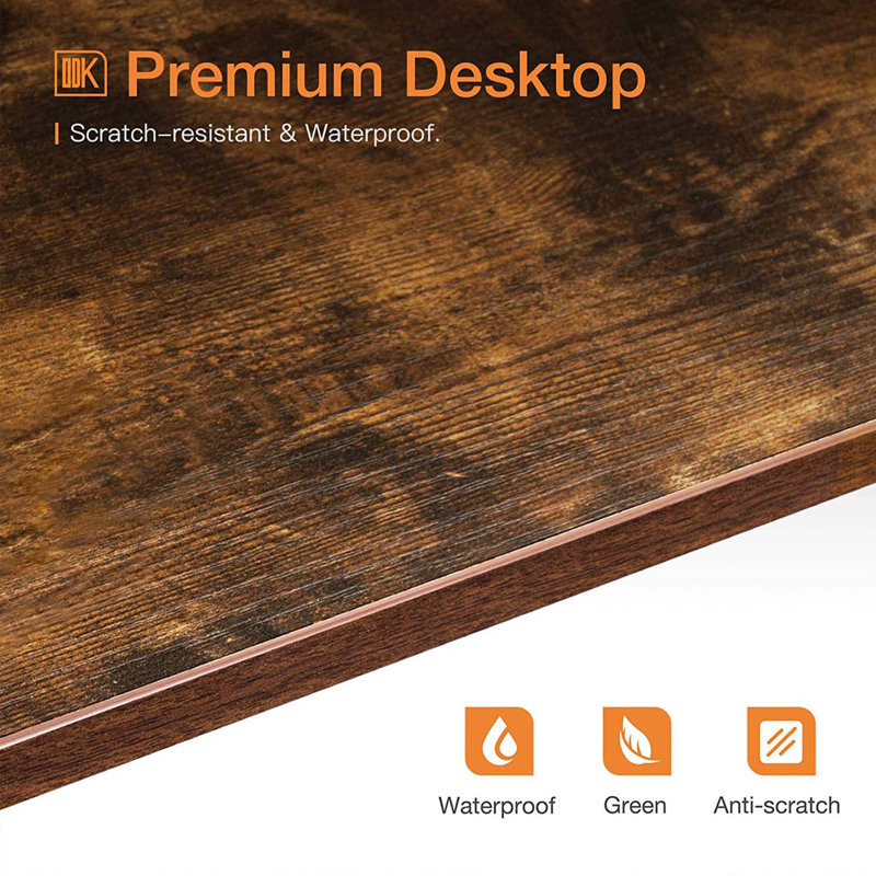Rustic Brown Wood and Steel Corner Computer Desk with Keyboard Tray