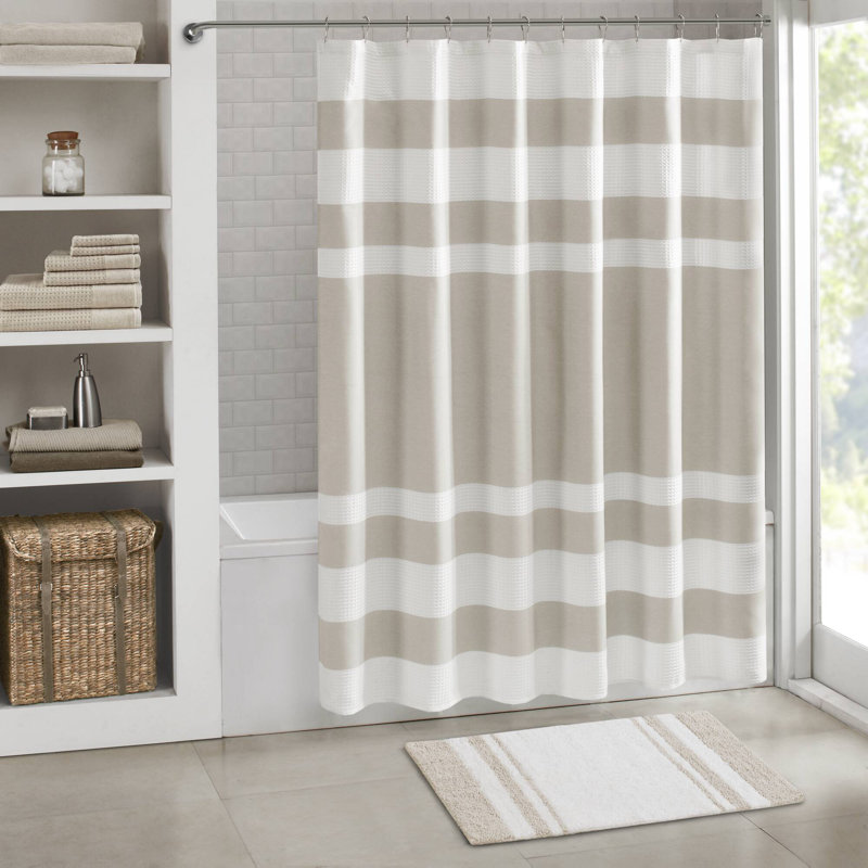 Taupe 100% Cotton Casual Striped Reversible 20x30'' Bath Rug, 20'' W x 30" L, Taupe