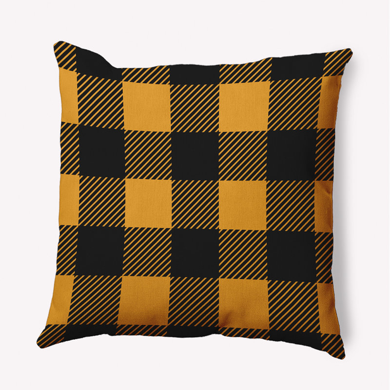Plaid Reversible Throw Pillow, 16" x 16", Golden Mustard