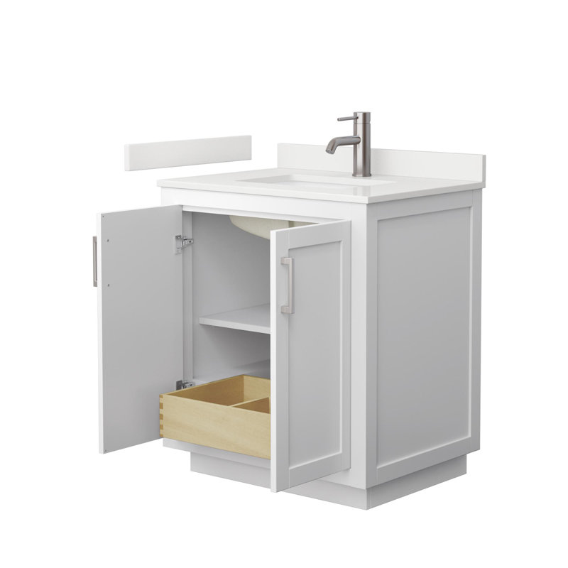 Miranda 30" Freestanding Single Bathroom Vanity with Quartz Top, White Quartz, White, Brushed Nickel