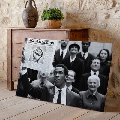 Canvas A Black And White Photograph Capturing A Powerful Moment In Wall Art History Featuring A Young Man In A Sharp Suit Holding For Canvas Wall Art