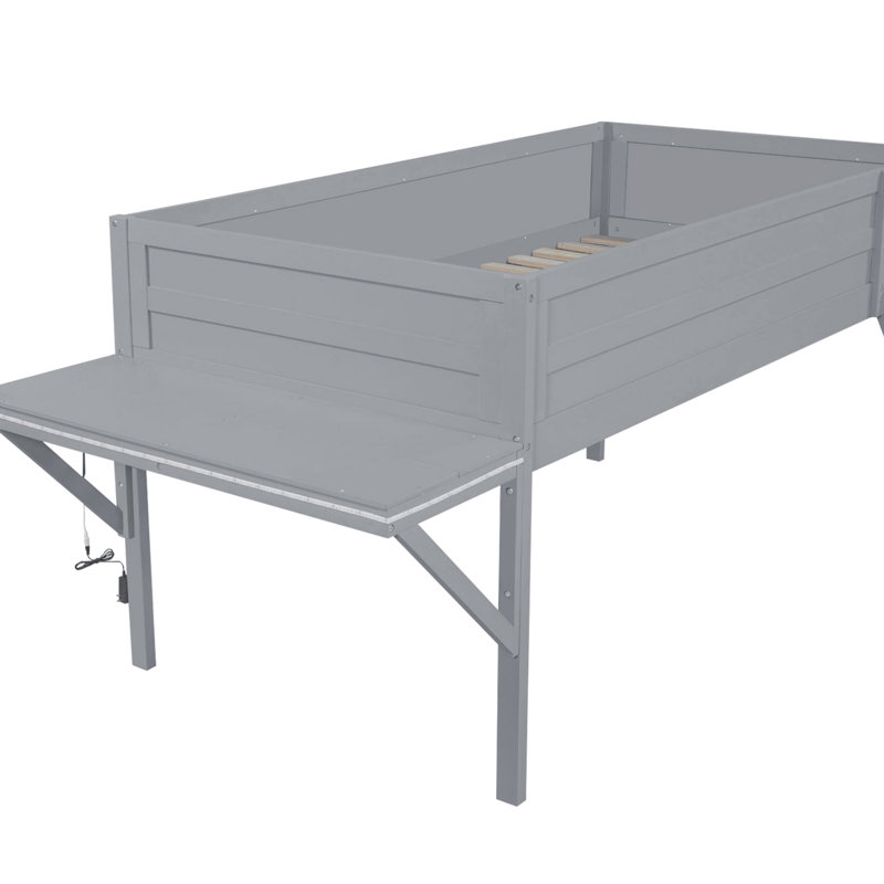 Lit simple avec bureau de jeu et DEL - Gris pour une chambre à coucher contemporaine qui rehaussera votre décor