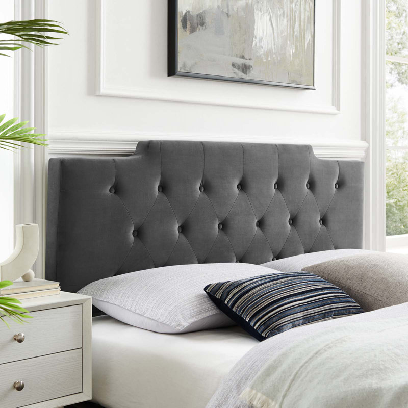 Juliet Tufted Performance Velvet Headboard, Charcoal, Queen