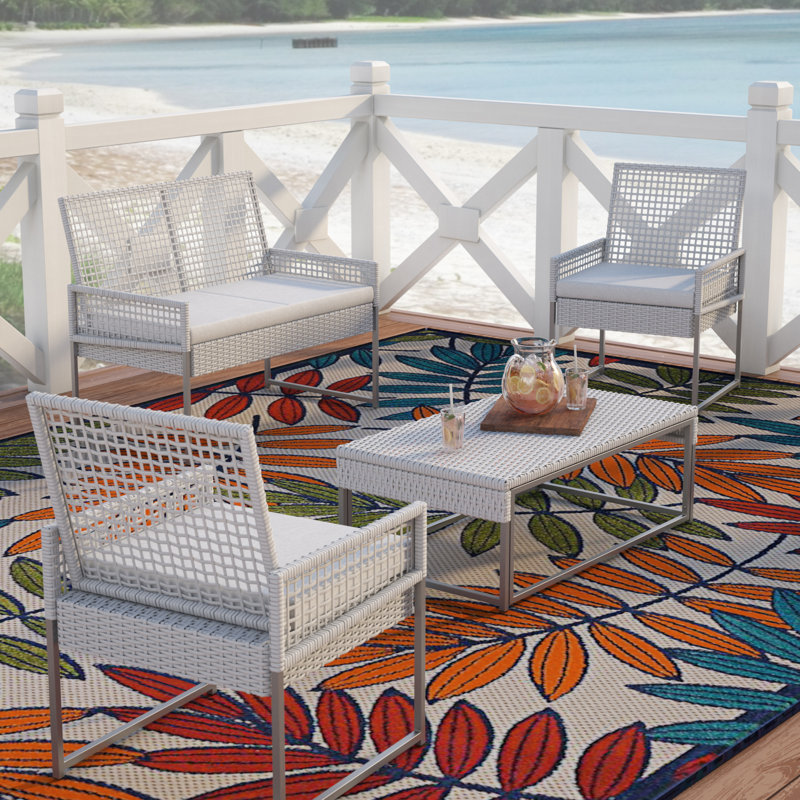 Elland 4 - Person Patio Conversation Set with Cushions, Gray Frame/Beige Cushion