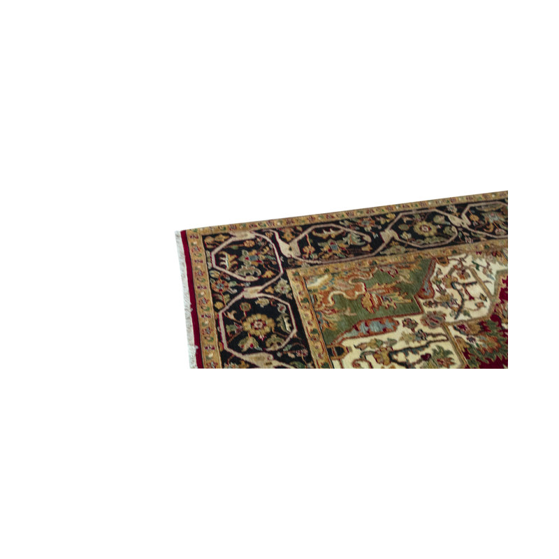Tapis rouge et noir noué à la main de haute qualité