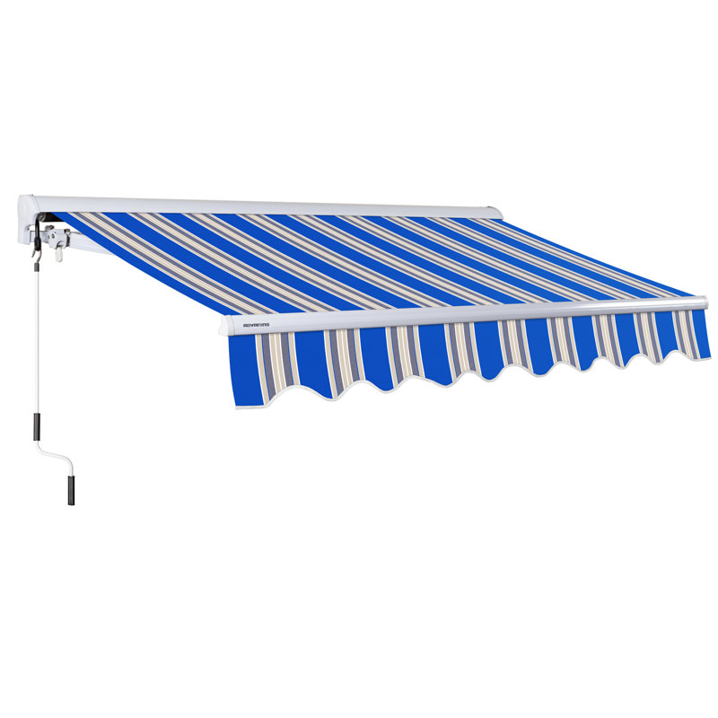 Advaning 12'x10' Manual Patio Retractable Awning, 10.5' H x 11.8' W x 9.10' D, Garden Green/Sand Beige Stripes