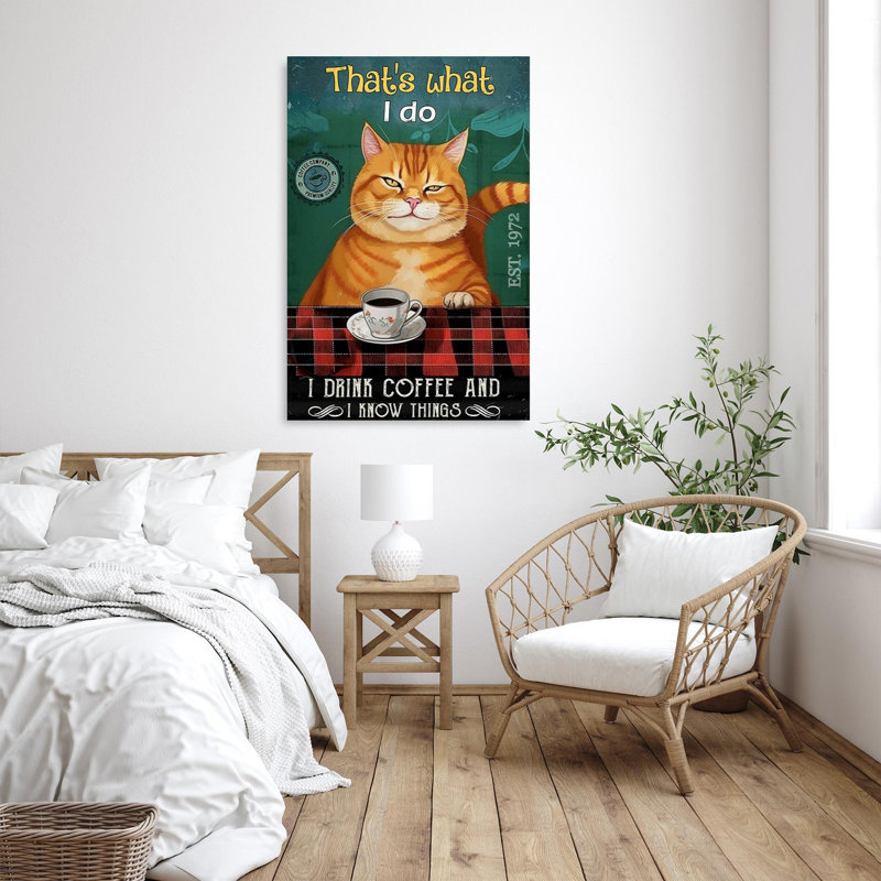 «Cat I Drink Coffee On», impression, H 20 po x l 16 po x P 1,25 po
