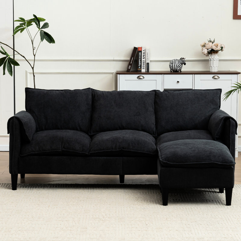 Salon en L avec rangement et tissu gris, convertible et hypnotisant, de style moderne et confortable, Gris