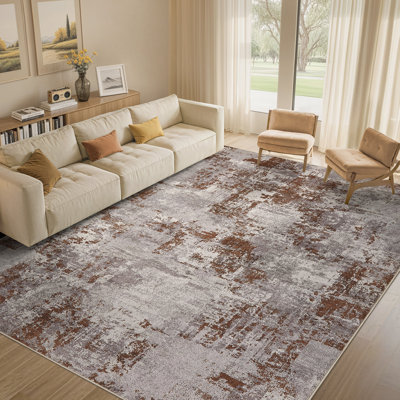 Modern Area Rug Abstract Washable Rugs with Non-Slip Backing for Living Room Bedroom-Dark Brown