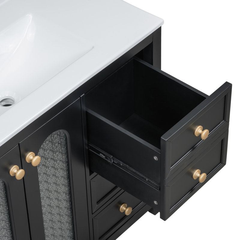Meuble-lavabo de 36 pouces avec deux portes à fermeture en douceur, tablettes réglables et trois tiroirs à fermeture en douceur