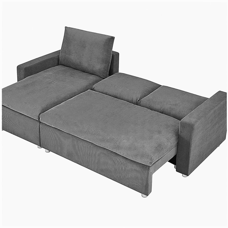 Canapé-lit convertible en forme de L, canapé modulaire de 90 po avec lit escamotable, fauteuil de loisir rabattable avec espace de rangement, housse en chenille grise amovible et lavable