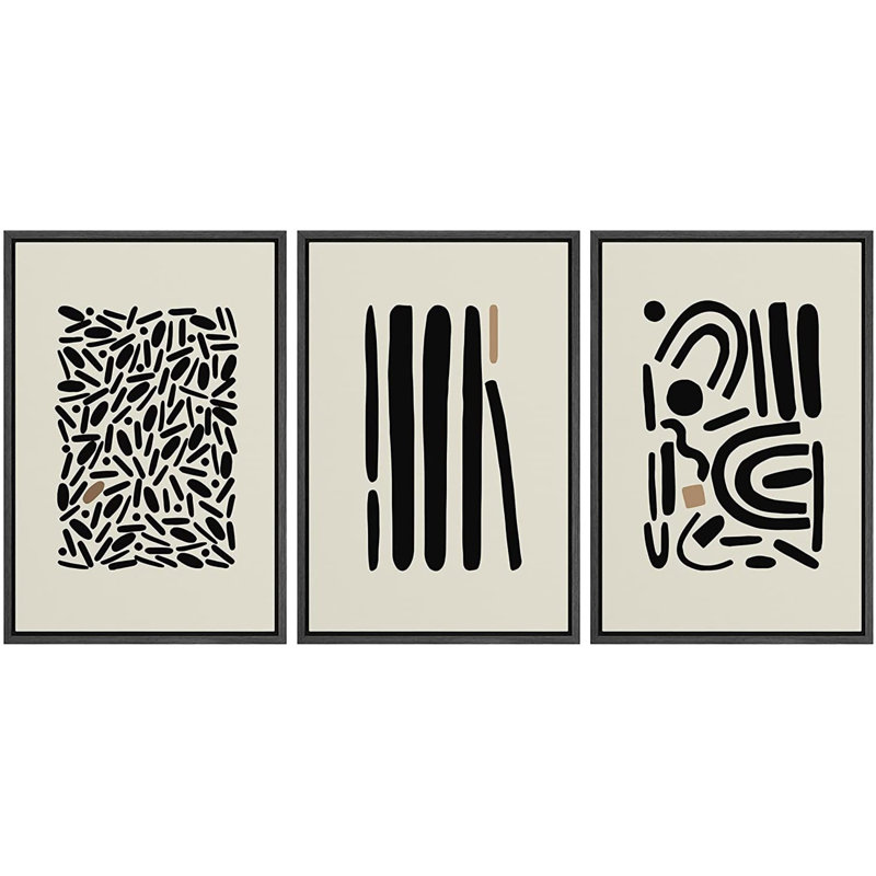 Black Framed Geometric Abstract Canvas Wall Art Set