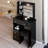 American Style 50.4" High Vanity Table With Left Drawer, Right Sliding Mirror, And Cushioned Stool, Black For Small Spaces, Multi - Layer Storage