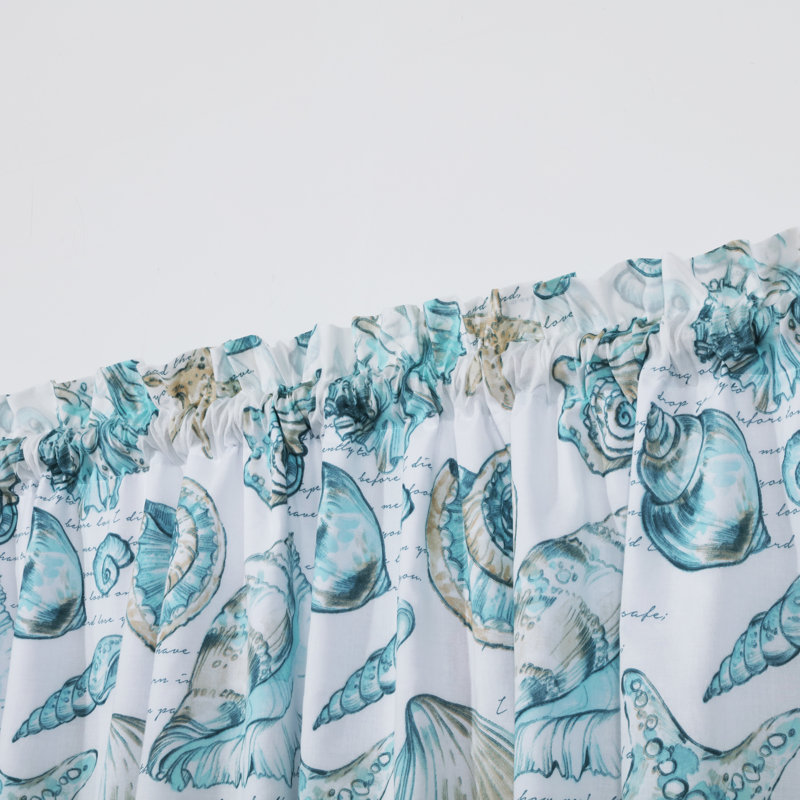 Cruz Coastal Teal and White Polyester Window Valance
