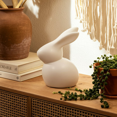 Modern Stoneware Ceramic Figurine Decorative Sculpture Featuring Minimalist Bunny Design and Smooth Matte Silhouette for Contemporary Display and Geometric Accent Styling in Artisan-Inspired Spaces
