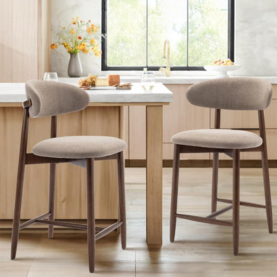 Mid-Century Counter Height Bar Stools Set With Upholstered Seat And Wood Legs