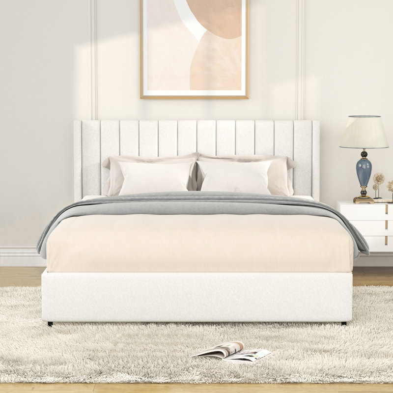 Lit plateforme tapissier avec 4 tiroirs et base stable en plastique Boucle