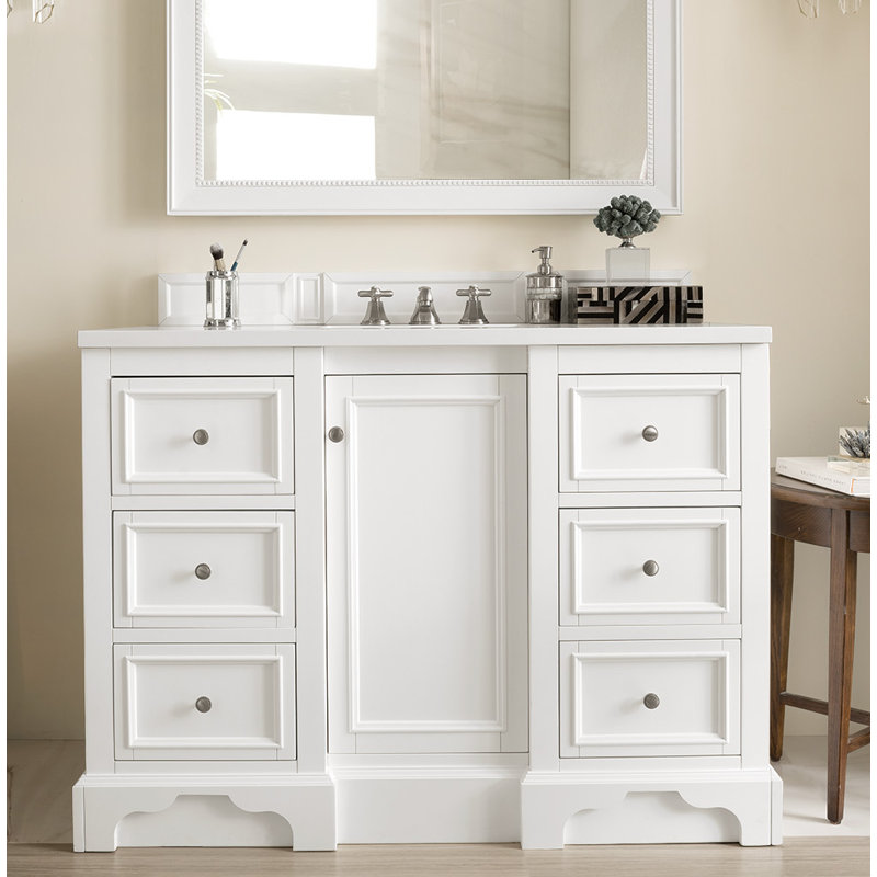 De Soto 48'' W Single Vanity, Bright White, Cala Blue Quartz, 8" Widespread