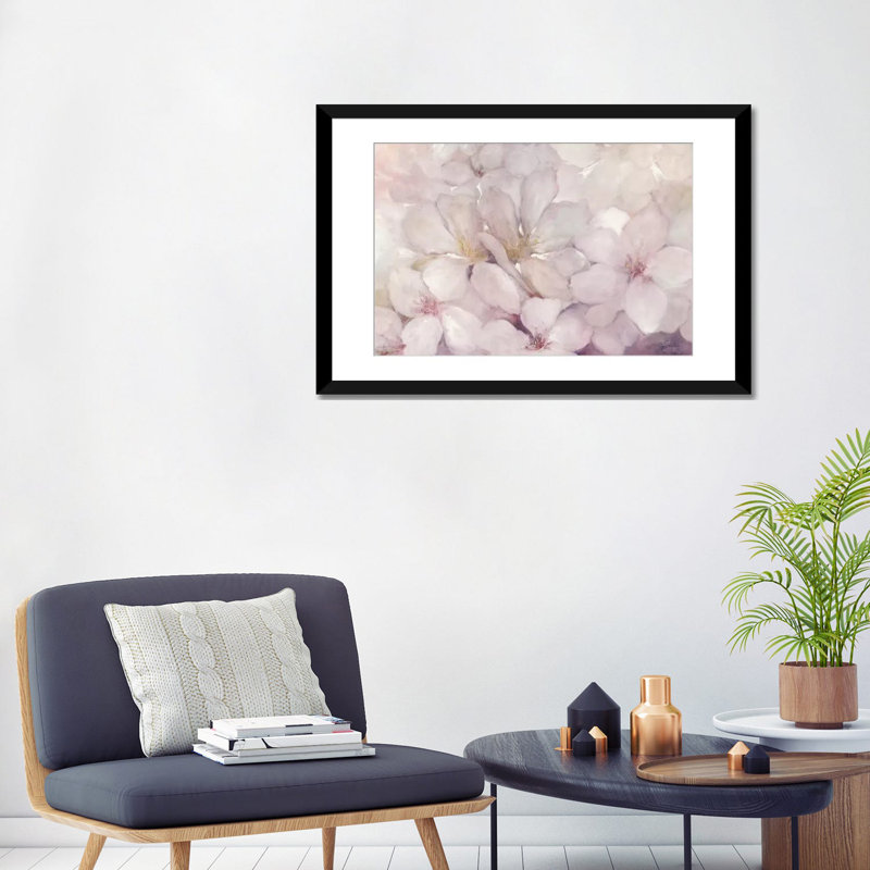 «Apple Blossoms», impression sur toile tendue, H 16 po x l 24 po x P 1 po, Papier d'art encadré noir, Blanc