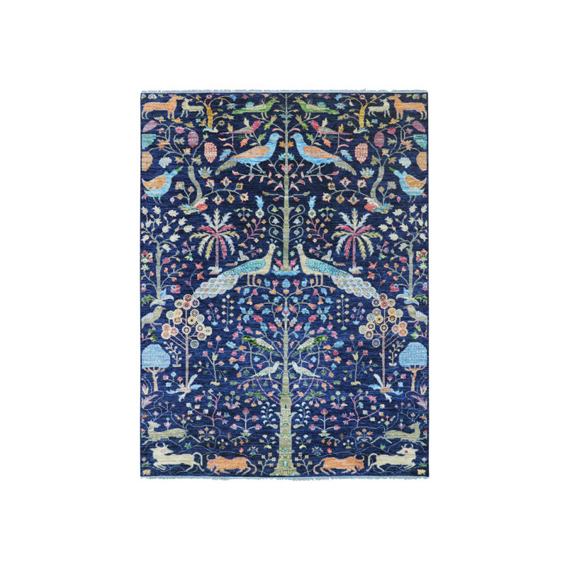 Tapis oriental 100% laine en laine noué à la main 9 pi x 12 pi Blue Tree of Life