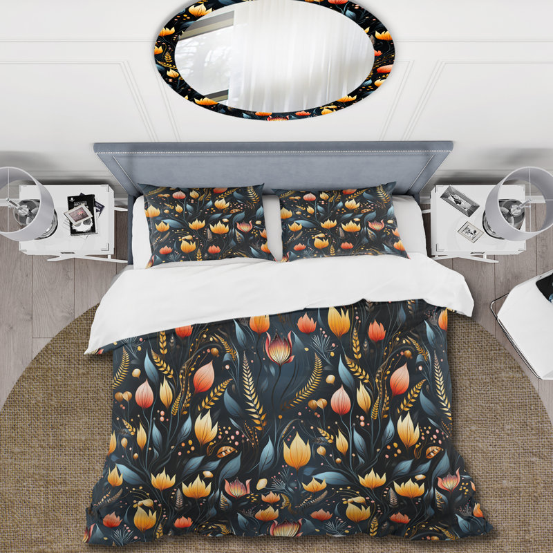 Ensemble de housse de couette Tribal Garden Yellow And Blue Blooming Grace - Floral